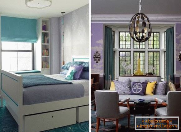 Que cortinas são adequadas para papel de parede lilás - fotos dos quartos