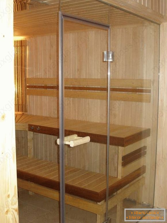 Cercas e portas de vidro para sauna e banho com cabo de madeira