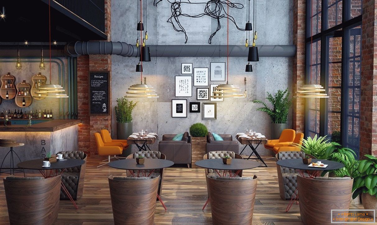 Café interior em estilo loft