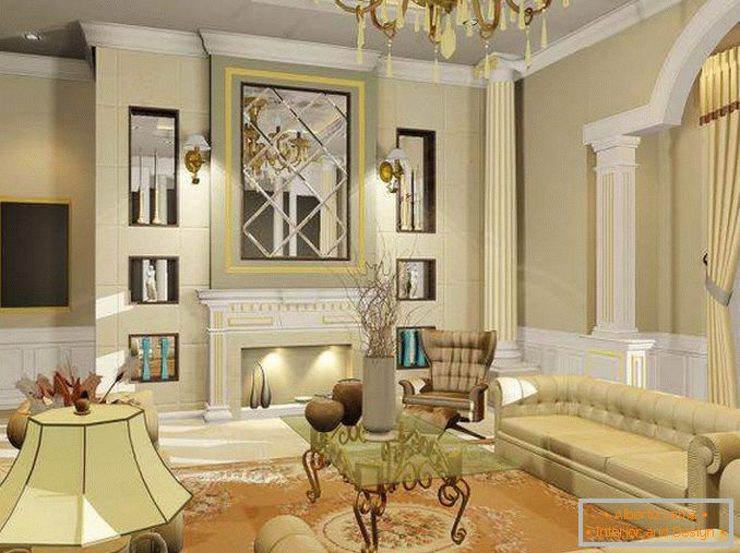 Design de interiores da sala de estar em uma casa particular em estilo clássico