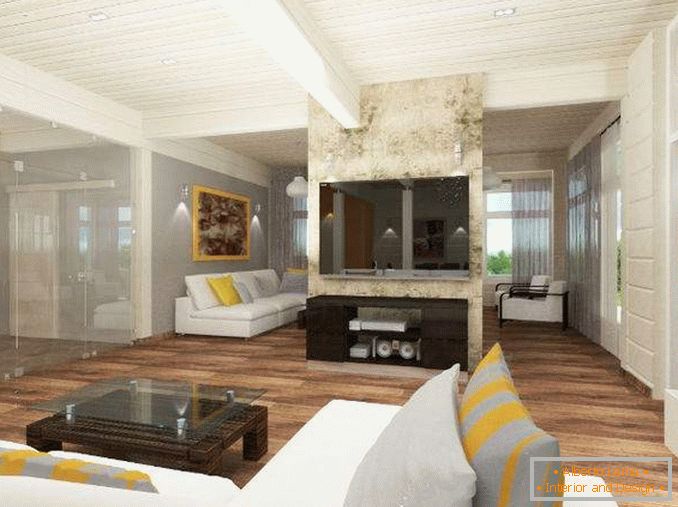 Design de interiores de alta tecnologia da sala de estar em uma casa particular