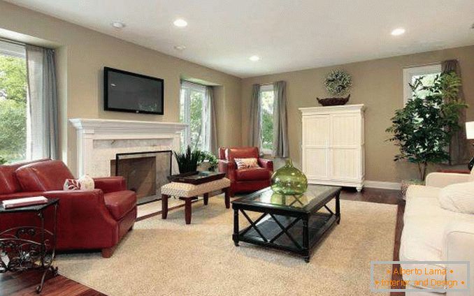 Design de interiores moderno simples de uma sala de estar em uma casa privada