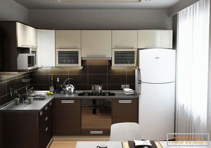 Cozinha em estilo high-tech. Laconismo de formas, funcionalidade de móveis.