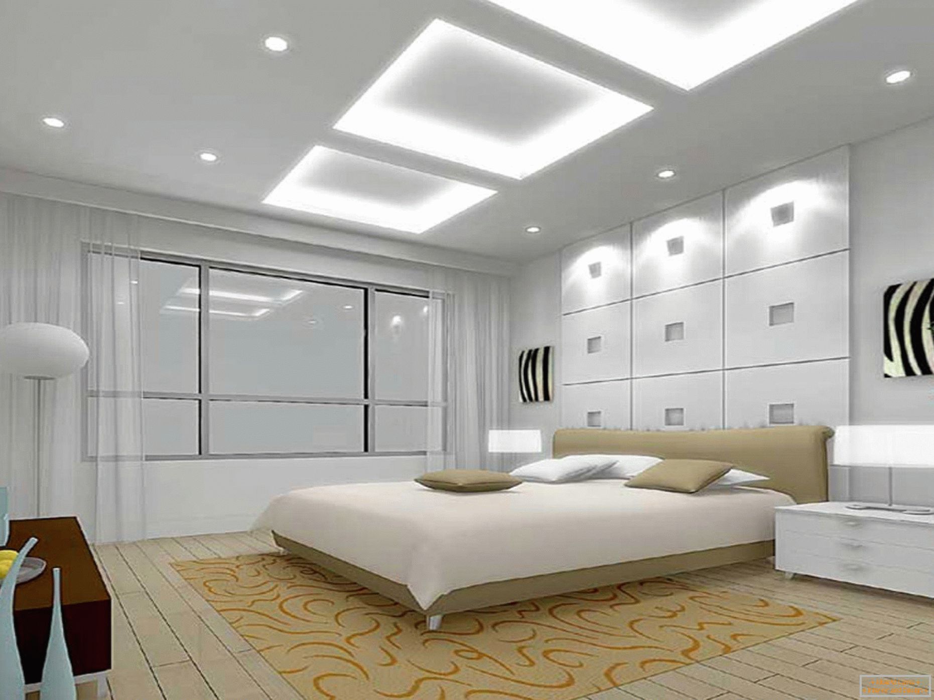 Opção de iluminação de quarto em tons brancos