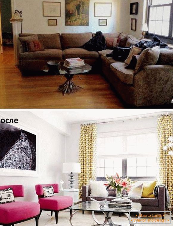 Como organizar móveis na sala de estar - fotos antes e depois da remodelação