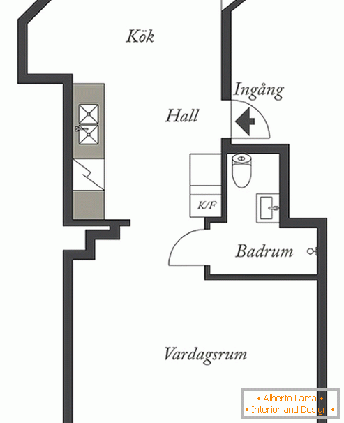 O layout de um pequeno apartamento para uma menina