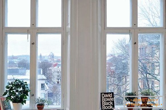 Decoração de janela com livros e plantas de interior