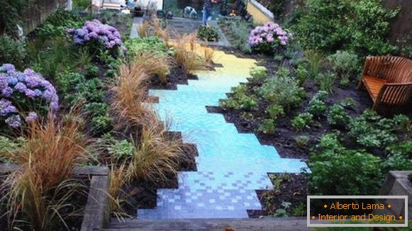 Design criativo de caminhos de jardim com telhas