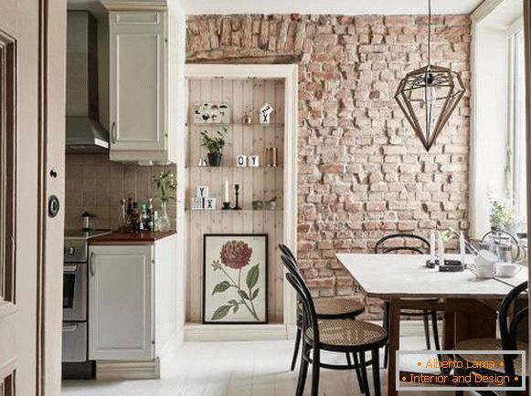 Como olhar parede de tijolos no interior da cozinha
