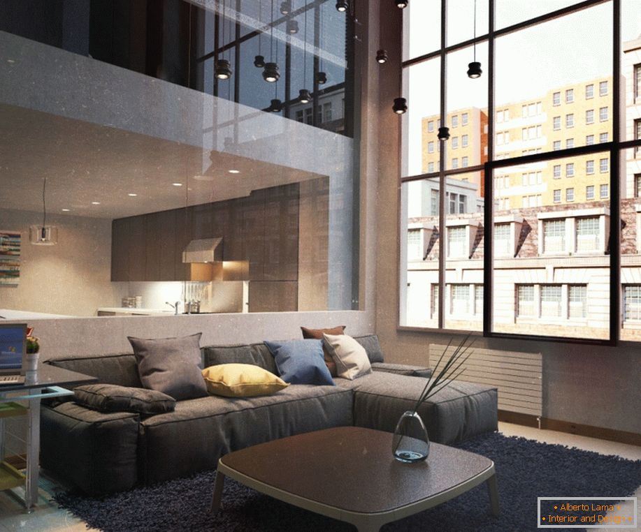 Exemplo de design de interiores de uma pequena sala de estar na foto