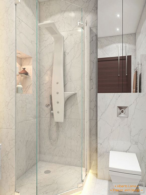 A idéia de um banheiro pequeno é uma cabine de chuveiro não-padrão