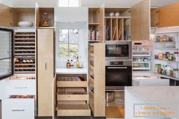 Mobiliário de cozinha inteligente com muitas secções