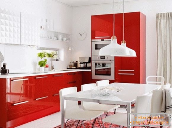 Design de uma foto de cozinha branco vermelho 13