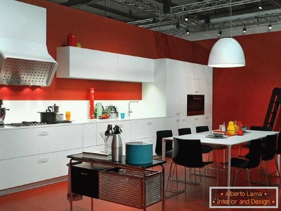 Design de uma foto de cozinha branco vermelho 23