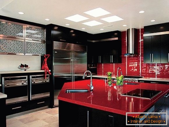 Foto de design de cozinha preto vermelho 33