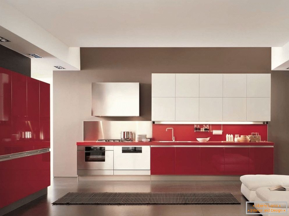 Cozinha vermelha em estilo minimalista