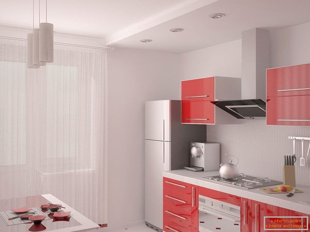 Luz interior com cozinha vermelha