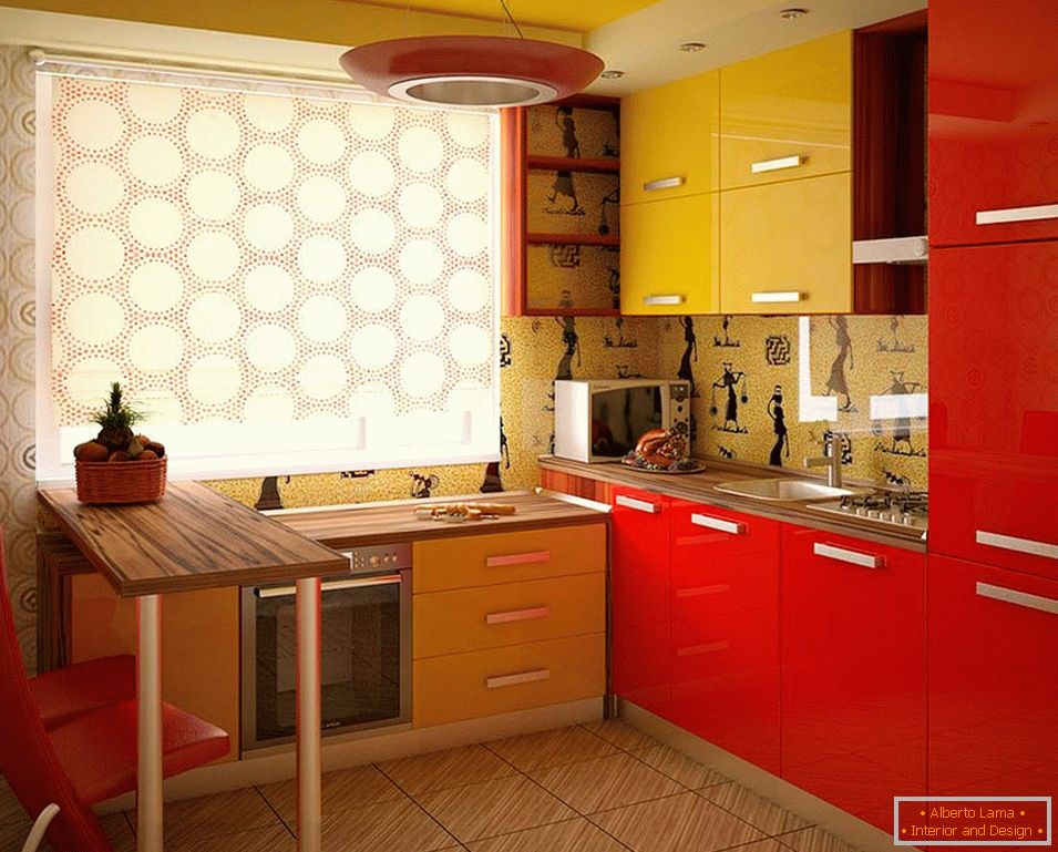 Cozinha vermelha e amarela