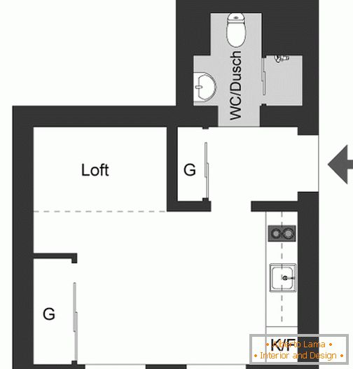 Design de interiores de um apartamento de 22 metros quadrados em estilo escandinavo