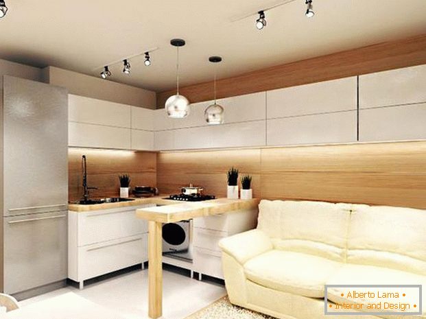 design moderno da cozinha combinada com a sala de estar 