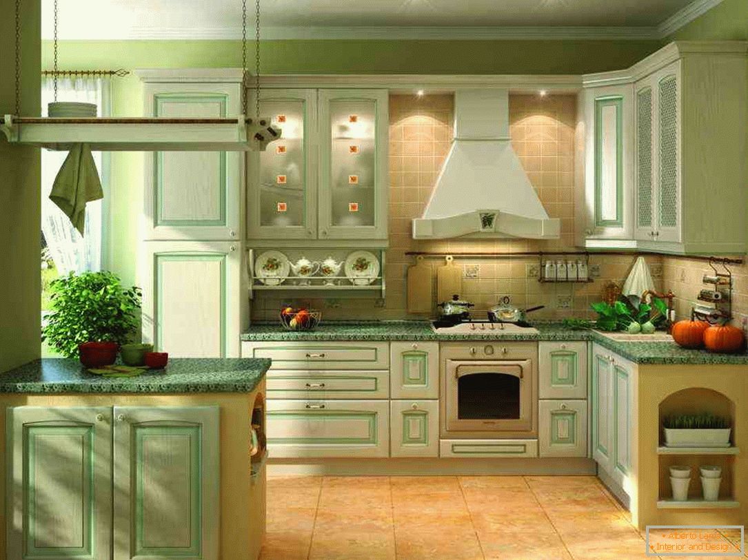 Cor verde-oliva no interior da cozinha