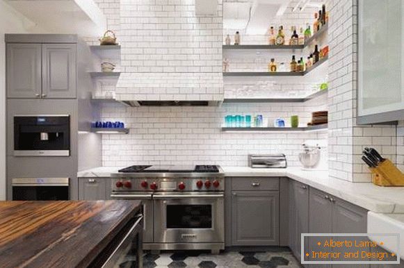 Design de azulejos no estilo de loft para a cozinha - foto no interior