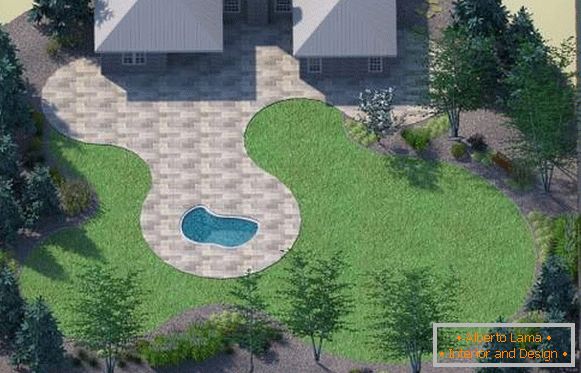 Planejamento de um site de casa de campo com piscina e terraço