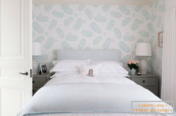 Papel de parede de design para o quarto em cores brancas e azuis
