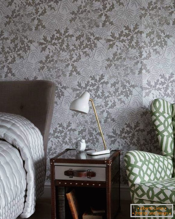 Interior elegante quarto - papel de parede em cinza