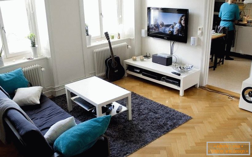 Sotaque turquesa no design da sala de estar