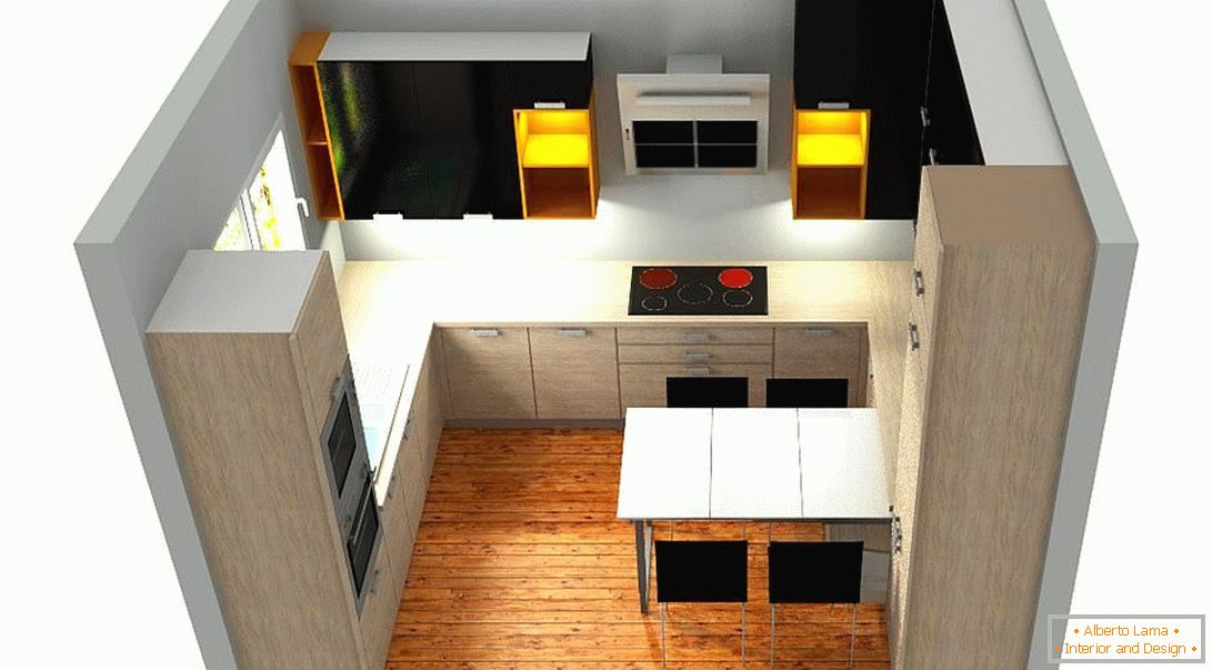 O layout de uma pequena cozinha