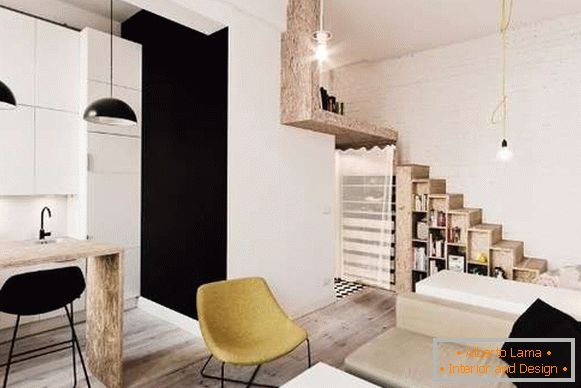 Apartamentos estúdio de design moderno em tons preto, branco e marrom