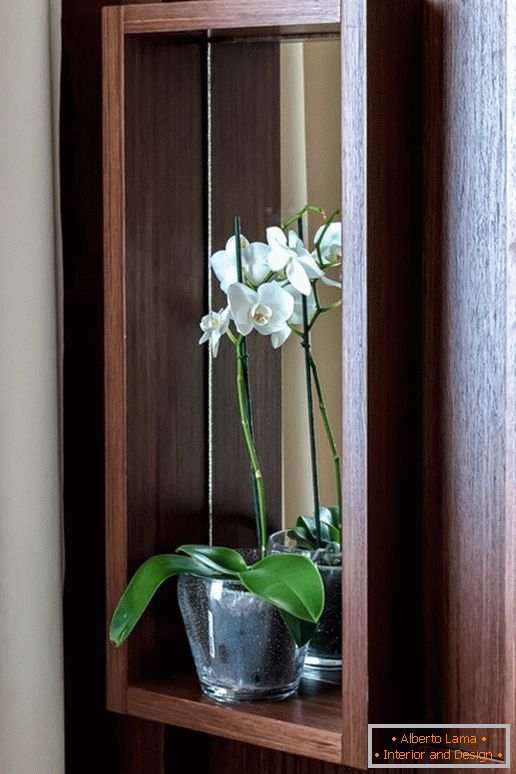 Orquídea na cozinha com o efeito de ilusão de ótica