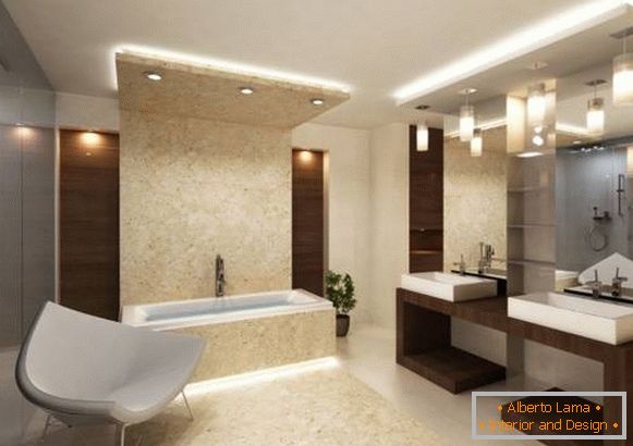 Bela iluminação e iluminação no design do banheiro
