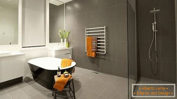 Projeto de banheiro em estilo cinza e minimalista