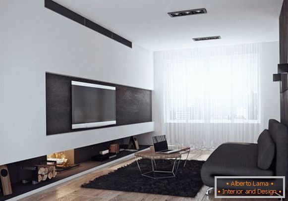 Elegante sala de estar em cores preto e branco