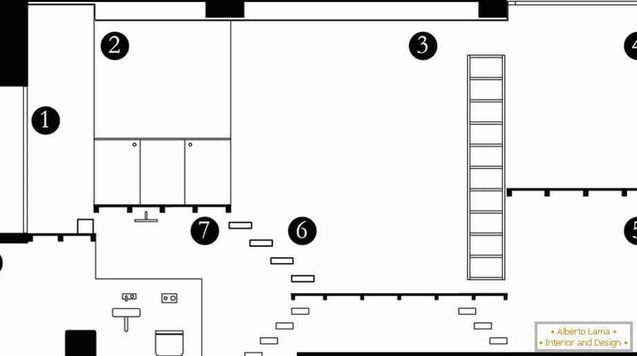 O layout de um apartamento de dois níveis