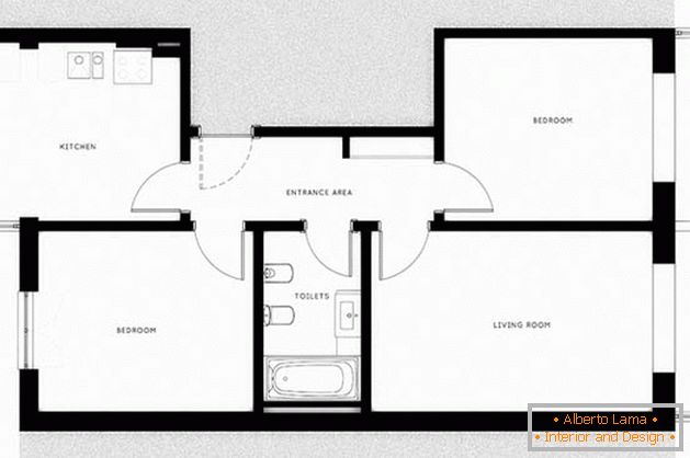 O layout de um pequeno apartamento antes da renovação