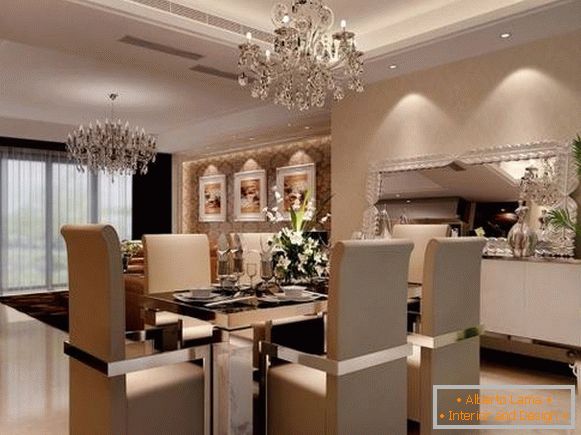 Design de interiores de luxo e mesa de jantar de cromo