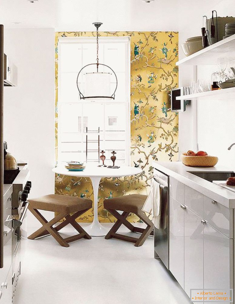 ouro-papel de parede-no-interior-cozinha