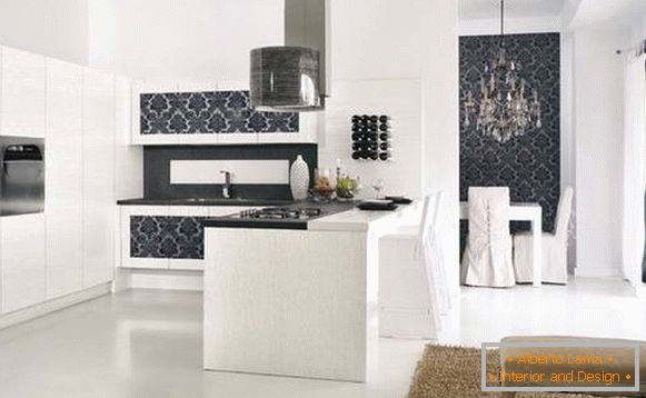 Cozinha moderna com papel de parede no estilo de luxo