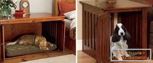 Mesas de cabeceira de madeira com uma cama para um cachorro