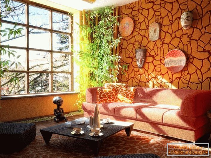 Um exemplo vívido de uma sala de estar em estilo étnico. Adivinha de que continente esta bonita sala. 