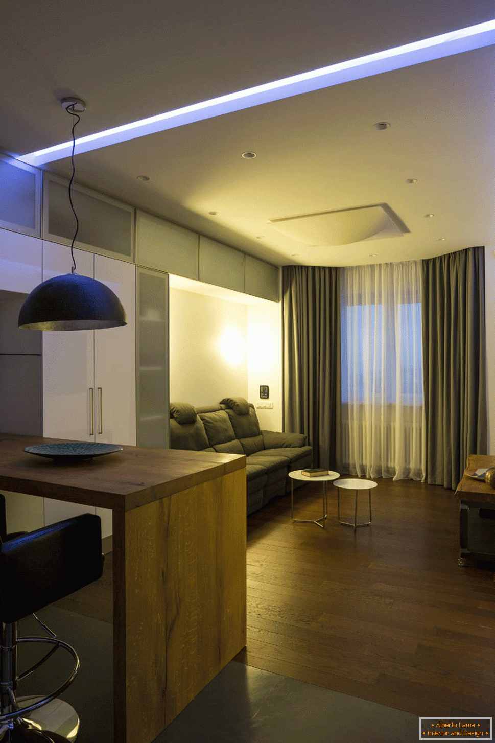 Iluminação num apartamento com iluminação controlada