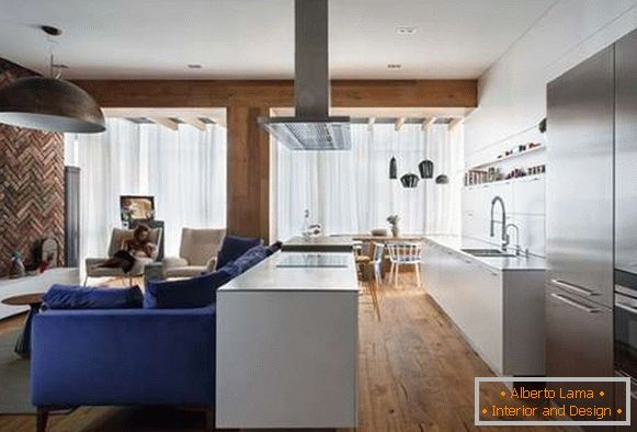 Interior moderno da cozinha sala de estar em uma casa privada