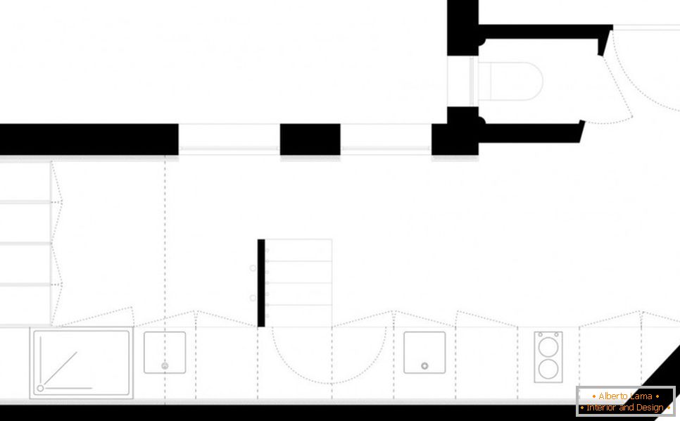 O layout de um apartamento de dois andares estreito