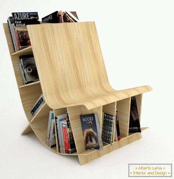Cadeira de madeira-estante de livros do atelier Fishbol Design Atelier