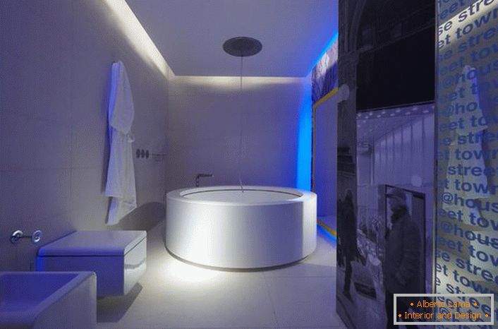 Uma versão clássica de engenharia sanitária para um banheiro no estilo de alta tecnologia.