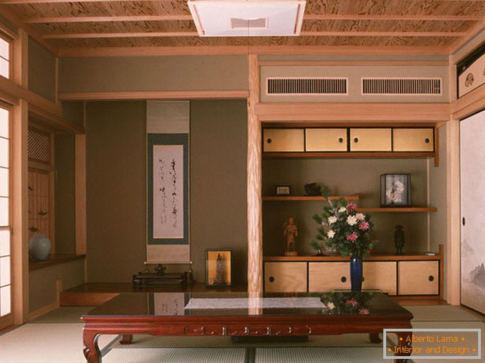 O estilo do minimalismo japonês é digno de nota pelo uso de materiais de acabamento naturais para a organização do interior. 
