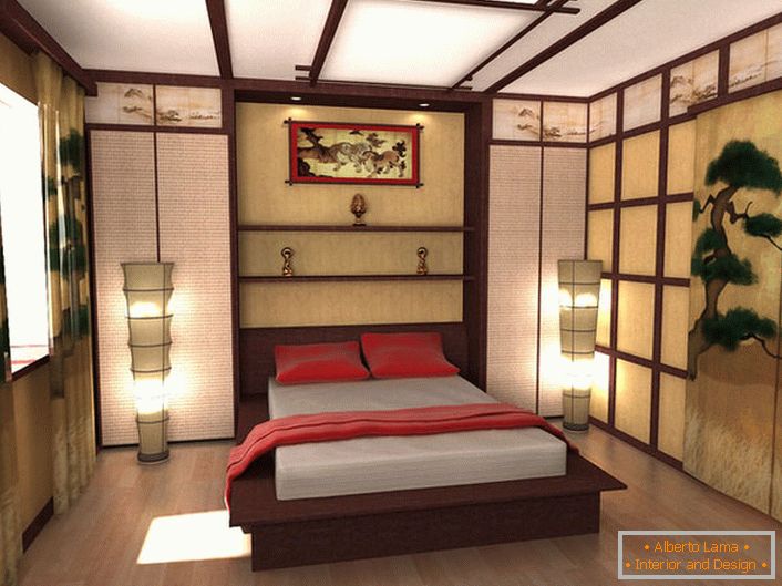 O projeto de design de um quarto no estilo do minimalismo japonês é o trabalho de um graduado de uma universidade de Moscou. Uma combinação competente de todos os detalhes da composição torna o quarto elegante e oriental em requinte.